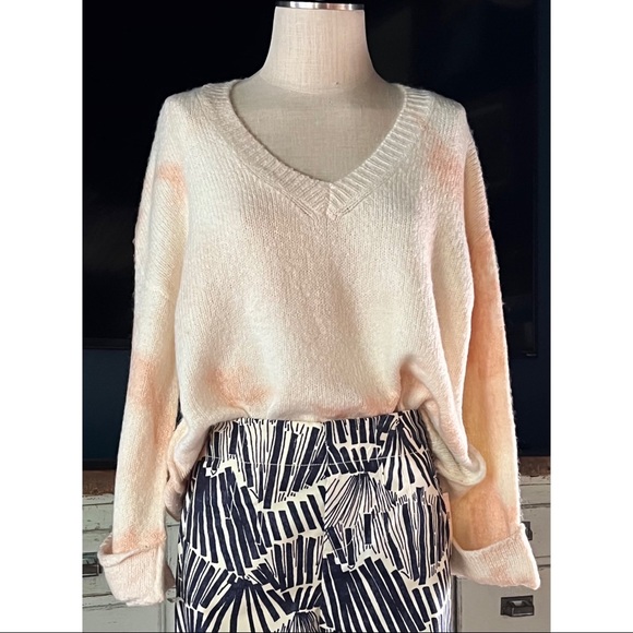 Anthropologie V-Neck Tie Dye Cream Pink Pullover Sweater S - Picture 13 of 14